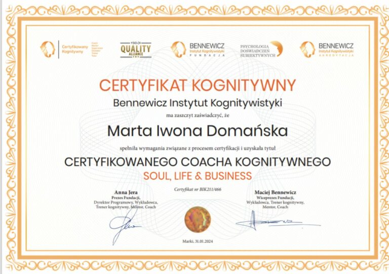 Marta Domańska – Certyfikowany Coach Kognitywny
